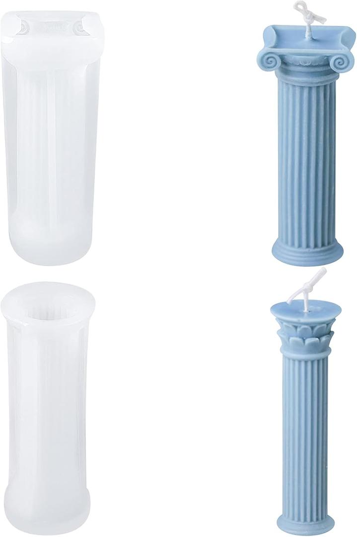 Roman Column Candle Mold, Set of 2 Cylinder Candle Silicone Mould 3D Ancient Greek Pillars Mold for DIY Handmade Candles Concrete Plaster Crafts