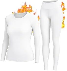 HiZiTi Thermal Underwear Women Long Johns Set Fleece Lined Warm Base Layer Long Sleeve for Weather Top Bottom Pajama L