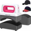 ITEFDTUTNE Hat Press Machine, Mini Hat Heat Press Machine with 4 Heating Levels & Auto-Off, Handheld Cap Easy Press with 3.5"×5.5" Curved Heat Plate, 2 Press Platens, A Safety Base, Rose Red
