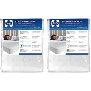 Sealy Baby Stain Protection Fitted Waterproof Infant Crib Mattress Protector Pad and Toddler Bed Cover, Durable and Comfortable Topper, Machine Washable and Dryer Friendly, 52 x 28- White, 2 PAck