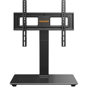 Perlegear Universal Swivel TV Stand Base for 32–70 inch TVs, Height Adjustable Table Top TV Stand Mount with Tilt, Tempered Glass Base, Holds up to 88 lbs, Max VESA 400x400mm, PGTVS26