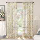 Lajode Floral Sheer Curtains 84 Inch Length 2 Panels, Vintage Farmhouse Light Filtering Privacy Semi-Sheer Linen Lavender Curtains for Bedroom Living Room, Rod Pocket, Yellow ,Each 52 Inch Wide