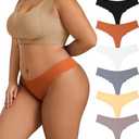Hotcom 6 Pack Womens Plus Size Seamless Thongs, Breathable Stretch No Show Underwear, Sexy Invisible Wave Edge Panties, 4XL