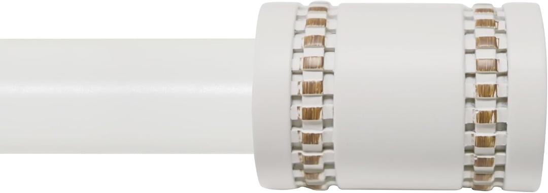 Vintage White Curtain Rod for Windows 66 to 120 Inch, 1 Inch Diameter Heavy Duty Adjustable Curtain Rod with Boho Finials - for Living Room & Bedroom