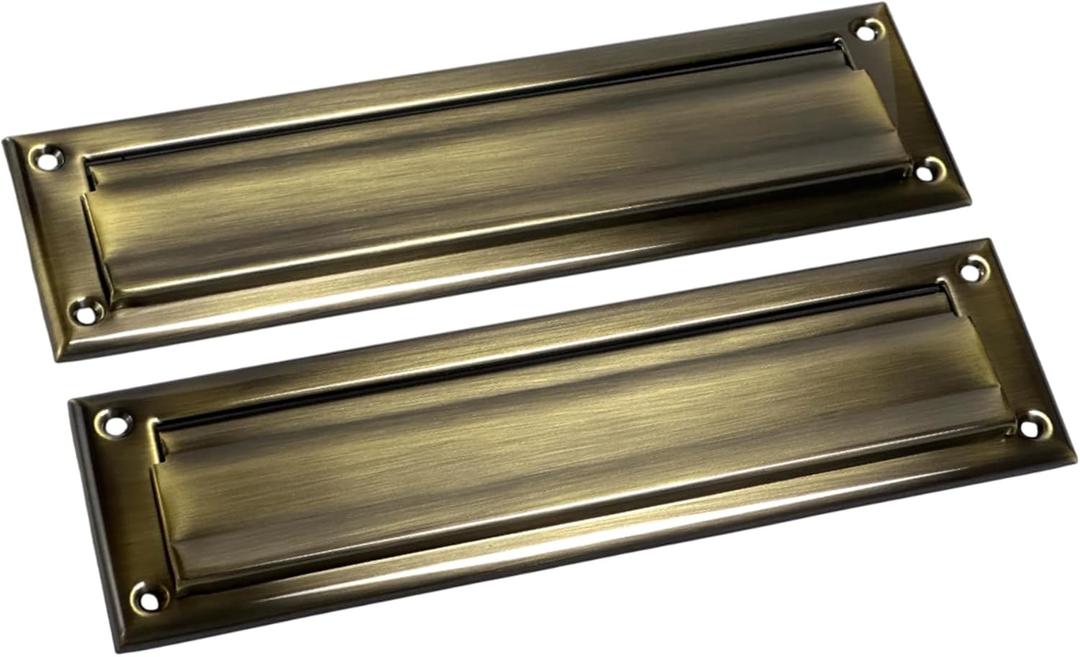 QCAA Solid Brass Mail Slot, with Solid Brass Interior Back Plate, 10" x 3", Antique Brass, 1 Pack, Made in Taiwan