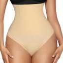 Lover-Beauty Tummy Control Thongs Mid Waist Shapewear for Women Seamless faja body shaper Low Belly Control Panties Underwear, Beige(High Waist) M/L