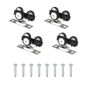 4 PCS Bypass Door Track Roller Kit, Sliding Wardrobe Closet Door Hardware Top-Roller Kit with Screws, Slide Smoothly and Quietly