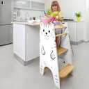 Shandra Kids Kitchen Step Stool for Toddlers, Toddler Tower Adjustable Stool with 3 Adjustable Heights, Suitable for Toddlers 18 Months to 6 Years - Montessori Toddler Stool (Cat)