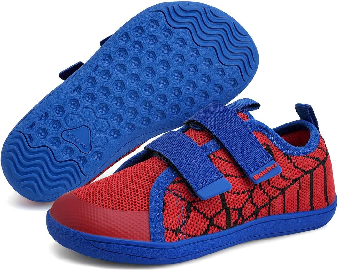 WateLves Toddler Little Kids Wide Barefoot Shoes The First Walking Shoes Girls Boys Breathable Zero Drop Minimalist Sneakers with Wide Toe Box Natural to Grow (Red Spider)