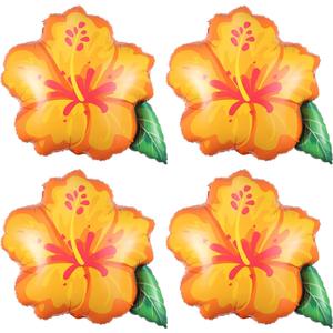 4Pcs Tropical Summer Foil Balloons, 23.6inch Yellow Orange Hibiscus Flowers Balloon for Magic Theme Hawaiian Flamingo Summer Luau Aloha Birthday Party Decorations