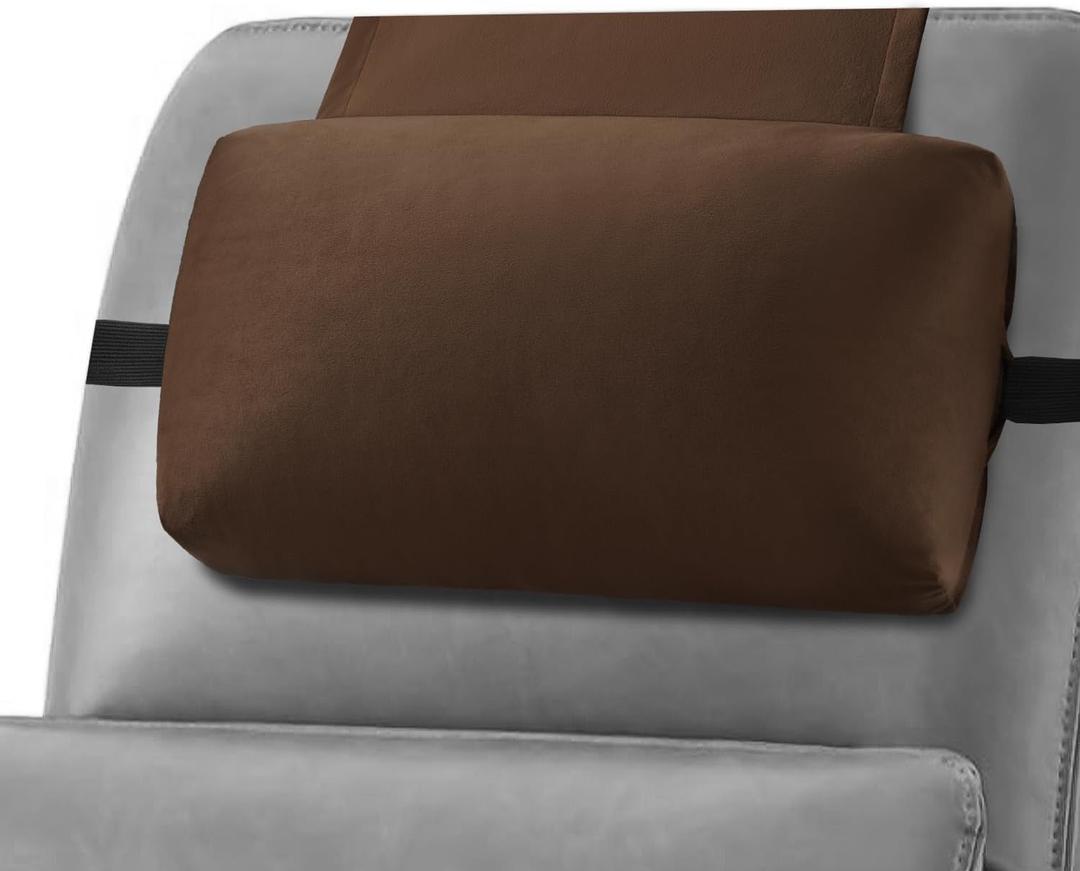 Head Recliner Pillow Adjustable Shredded Memory Foam Headrest Pillows for Recliner Chairs,Non-Slip Velvet Cushion for Pain Relief Neck Support Pillow for Travel Home Sofa Armchair with Zipper Cover (Chocolate)