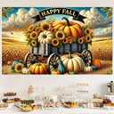 71x43 Inchs Happy Fall Banner Autumn Sunflower Pumpkin Backdrop Outdoor Indoor Decorations Fall Thanksgiving Truck Banner Baby Shower Background Photo Booth Props Party Supplies