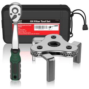 Moker Universal Oil Filter Wrench Adjustable, 3 Jaw Oil Filter Remover Tools fits Filters from 2-1/8 To 4-1/2 inches(54-115mm),w/Quick Release Ratchet, Oil Filter Change Set, Ideal for Engine Filters