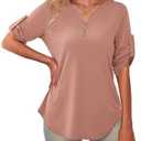 a.Jesdani Women's Plus Size Zip Front 3/4 Sleeve Shirts V Neck Blouses Tunic Top 1XL