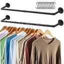 ERYTLLY Industrial Pipe Clothes Rack 36.2”, 2 Set Multi-purpose Wall Mounted Iron Garment Rod,Heavy Duty Detachable Hanging Clothes Rack for Closet Rod (Black,2 Base)