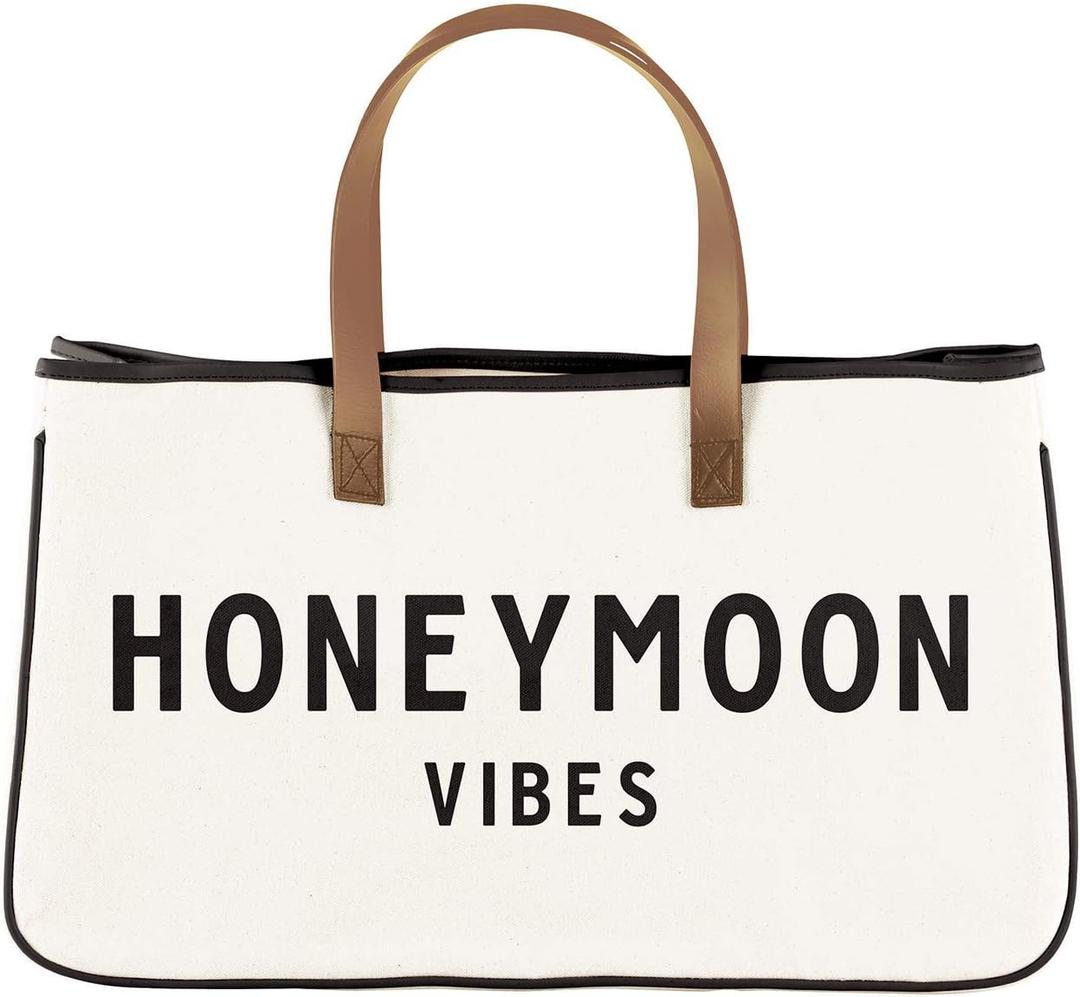 Santa Barbara Design Studio Tote Bag For Women Hold Everything Wedding 100% Cotton Canvas Shoulder Bag, Large, Honeymoon Vibes (Black and White)
