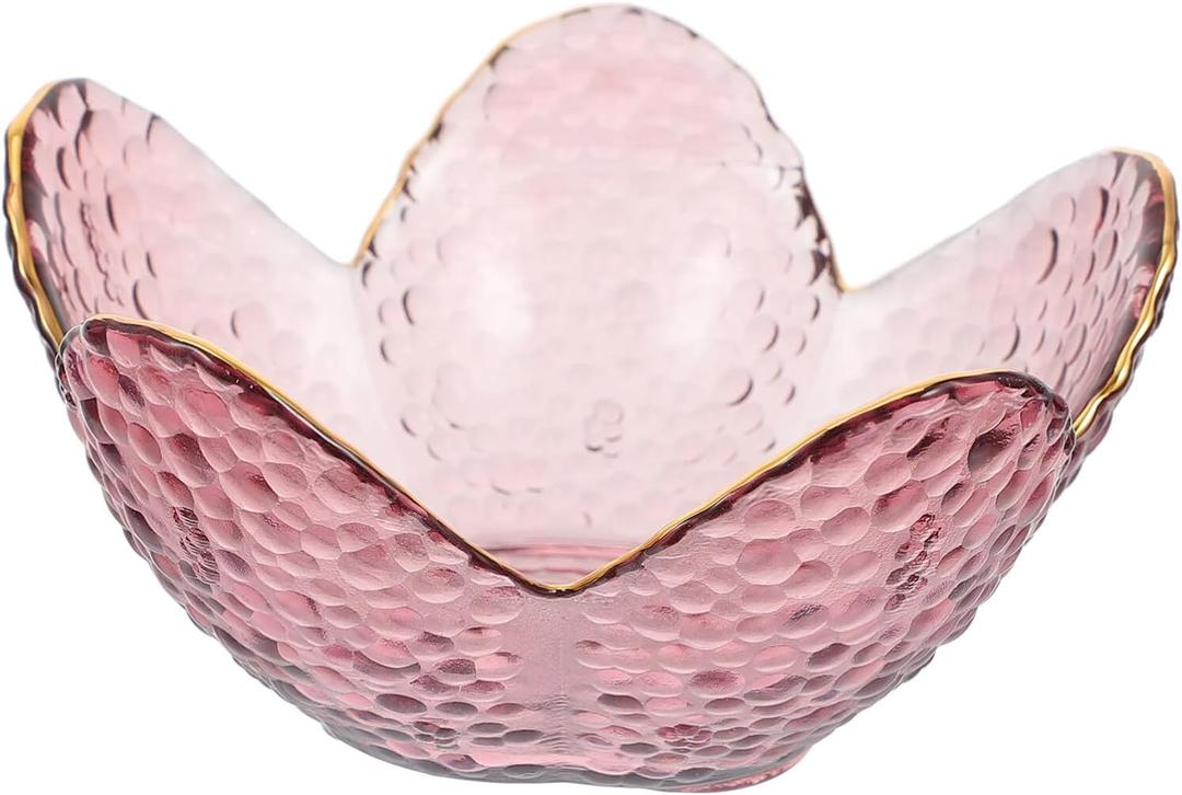 Luxshiny Lotus Gold-Edged Glass Fruit Bowl 4.72 Inch Decorative Plate for Serving Salad Candy Desserts Snacks Home Kitchen Tableware