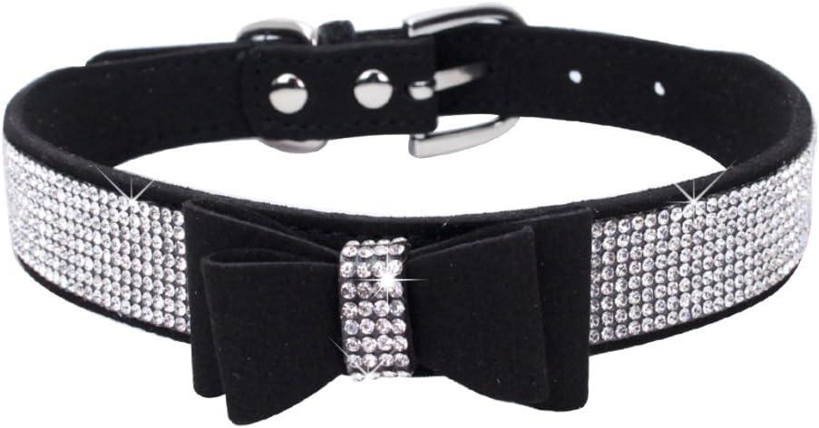 Bow Tie Puppy Dog Collar with Rhinestone, Bling Crystal Pretty Diamond Jewel Girls Cat Collars for XXS XS Small Medium Large Breed Pet Dogs Female Kitten, Black S