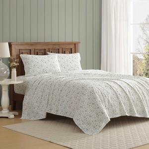 Laura Ashley - King Sheet Set, Crisp & Cool Cotton Percale Bedding with Deep Pockets, Lightweight for Year Round Comfort, Bed Sheets with Matching Pillowcases (Miranda Green)