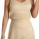 Swimsuit Coverup for Women Crochet Hollow Out Bathing Suit Cover Up Sleeveless Vacation Outfit Bikini Beach Dress (Medium, Apricot)