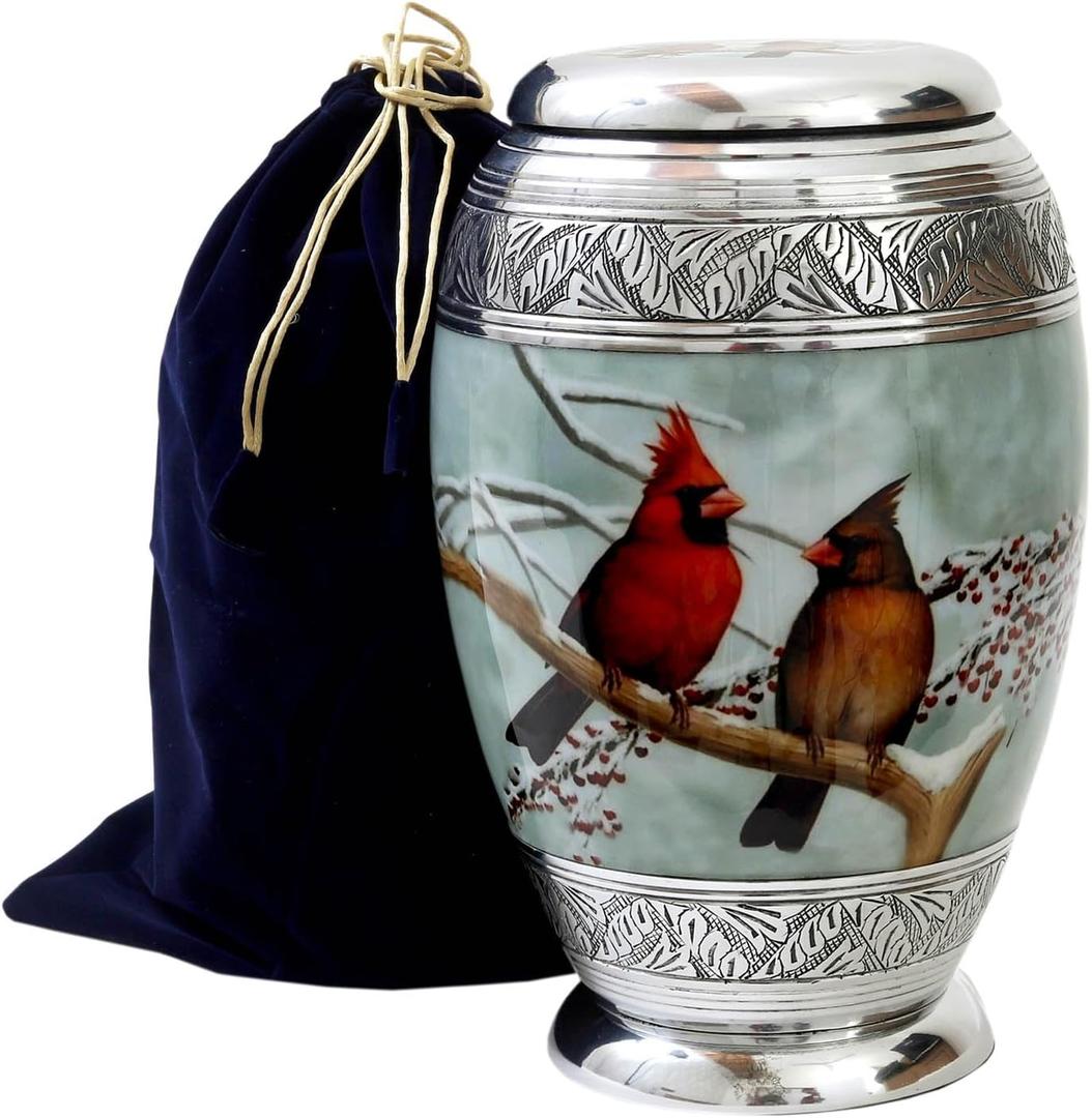 hlc Beautiful Cardinal Couple Bird Cremation Large Urn for Human Ashes - Handcrafted - Affordable Urn for Ashes (Adult (200 lbs), Urn), 10.5'' H x 6'' W x 6'' L (CFDS0012266)