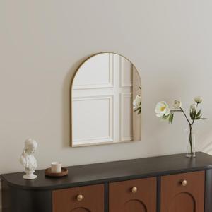 Gold Metal Frame Bathroom Arch Mirror for Over Sink, 15x18 Inch Arched Tempered Mirror, Wall Vanity Mirror for Farmhouse, Modern Luxe Mirror for Bedroom, Living Room, Entryway