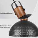 Black Pendant Light, 11.8" Hammered Metal Ceiling Hanging Light Fixture,Solid Wood Dome Pendant Lighting,Modern Industrial Chandelier for Kitchen Island, Dining Table, Restaurant, Farmhouse, Hallway