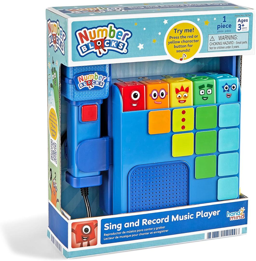 hand2mind Numberblocks Sing and Record Music Player, Kids Karaoke Microphone, Musical Toys, Toddler Boombox, Counting Toys, Preschool Math Learning Activities, Numbers for Toddlers, Birthday Gifts