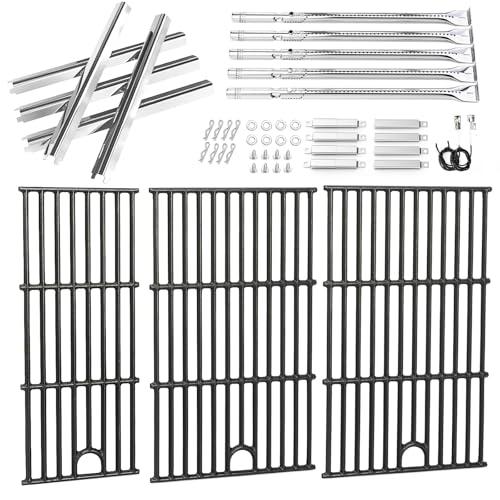 Uniflasy Grill Parts for Charbroil Performance 5 Burner 463448021 463449021 463451022 Cast Iron Grill Grates Stainless Steel Burners, Heat Plates, Igniter & Crossover Tubes
