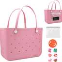 Large EVA Tote, Water Resistant, Sand Resistant Beach Bag for Women, Pink