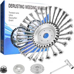 CZS 10 Inch Unbreakable Wired Trimmer Blade, Steel Wire Cutter Trimmer Head, Wire Rotary Brush Weed Trimmer Head, Weed Eater Head with Adapter Kit for Moss Grass Rust Removal