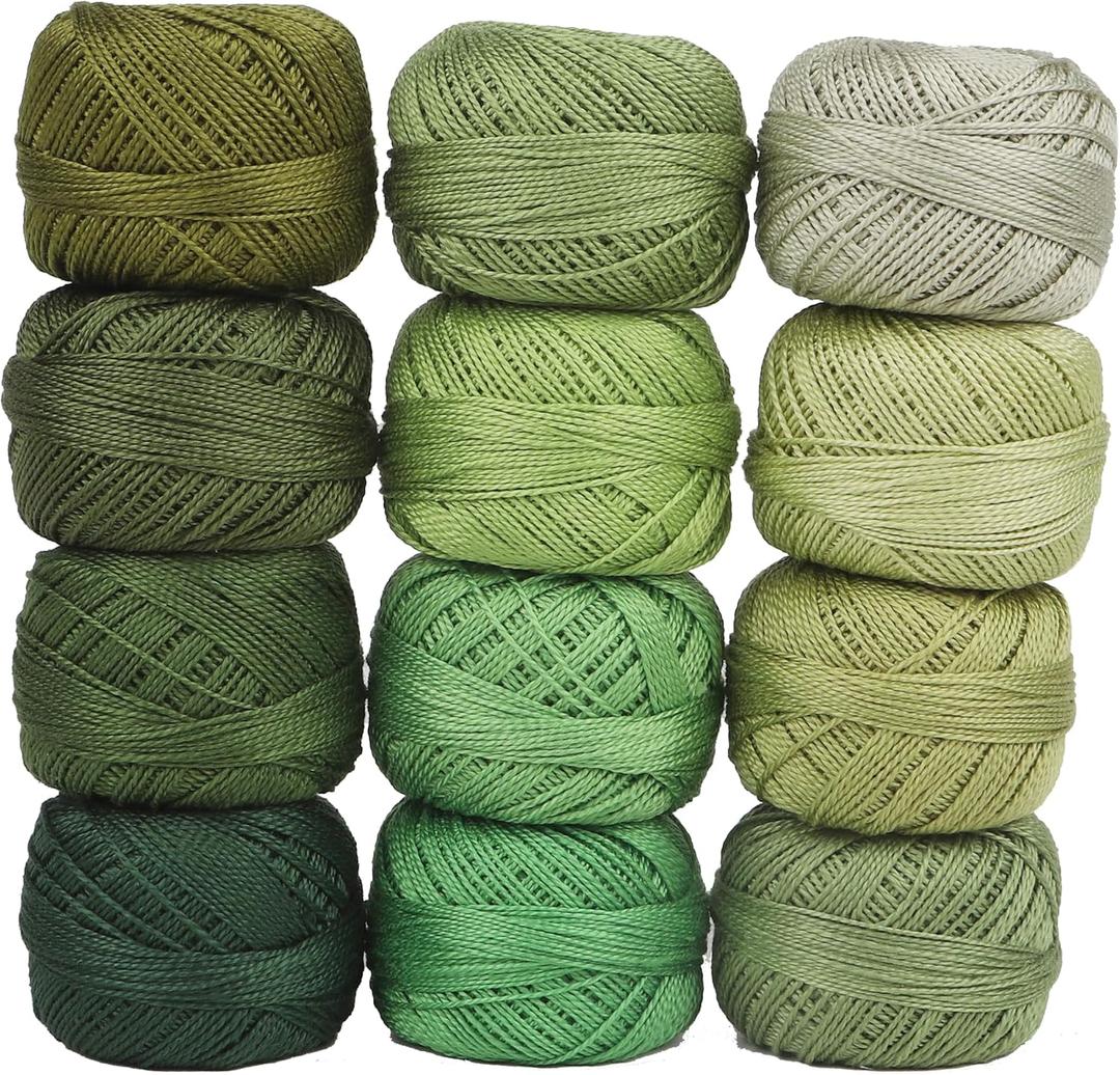 Size 8 Double Mercerized Egyptian Long Staple Cotton Pearl Thread 12 Gradient Colors per Box 5 Grams Ball Rainbow Color Embroidery Thread for Crochet Cross Stitch Hand Embroidery (12L)