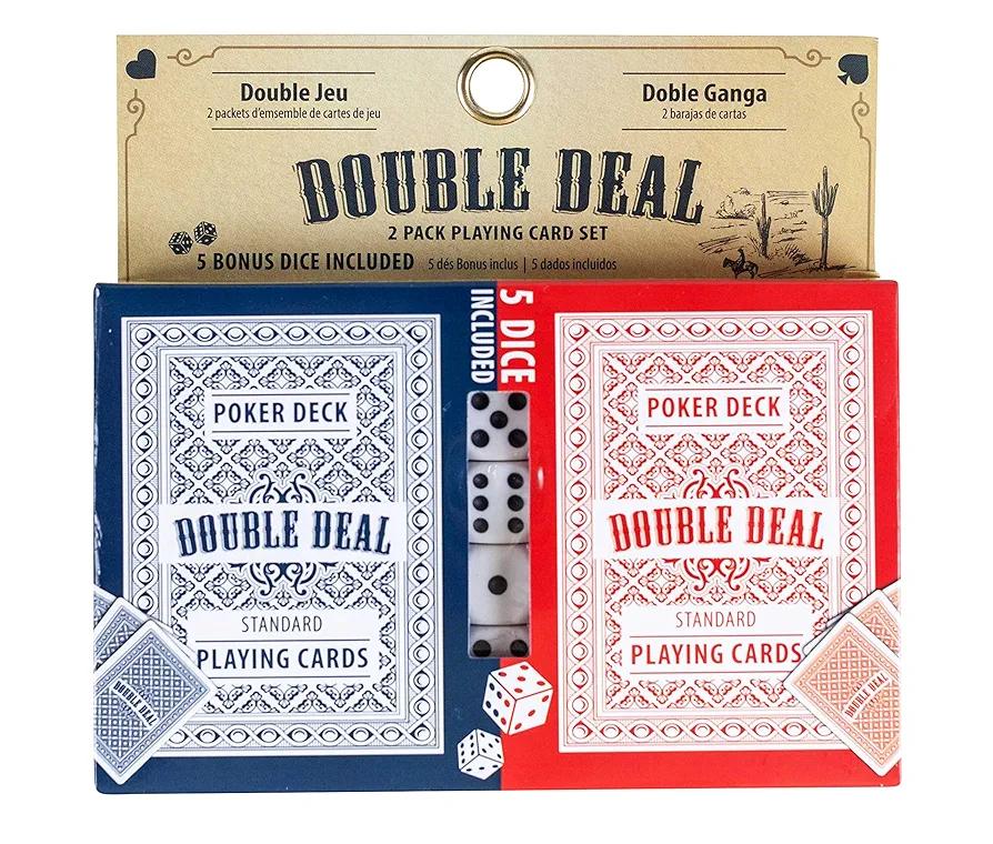 Jacent Double Deal 2 Pack Playing Cards with Bonus 5 Dice - 1 Set