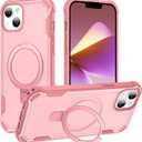 Compatible with iPhone 13 Case & iPhone 14 Case with Invisible Magnetic Ring Stand [Compatible with Magnetic] [Military Drop Protection] Shockproof Slim Hard Back Soft Edge 6.1 Inch, Pink