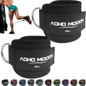 AOHO MOOON Pair Comfortable Adjustable Ankle Straps for Cable Machines Women, Gym Workout Leg Straps, Ankle Cuffs for Glute Workouts, Foot Straps for Kickback, One Size Fit All with D Ring