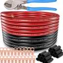 4 Gauge Wire (25FT Black+25FT Red) Copper Clad Aluminum CCA,20PCS Lugs Terminal Connectors,20PCS 3:1 Heat Shrink Tube and a 10 Inch Heavy Duty Cable Cutter