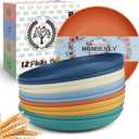 Homienly Wheat Straw Plates, 12-Pieces Unbreakable Dinner Plates - 9 Inch Alternative to Plastic Plates, Unbreakable Microwave and Dishwasher Safe Plate Set for Kitchen, Camping, Party - Multi
