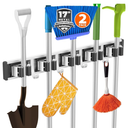 2 Pack Broom Holder Wall Mount Mop and Broom Hanger Wall Mounted Garage Storage Rack Kitchen Garden Tool Organizer (5 Racks with 4 Hooks, Black)