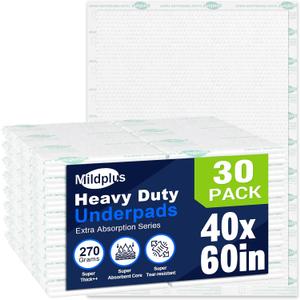 Heavy Duty Underpads 40"X60" Super Sized Chucks Pads 270 Grams Disposable Bed Pads with Strength Cloth Backing Extra Absorption Pads for Incontinence (100X152CM, 30 Count, Discreet Packaging)