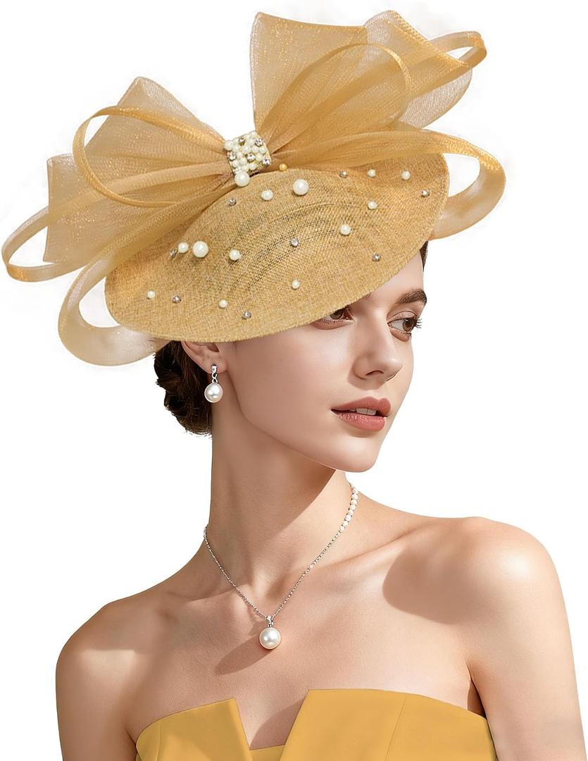 Kgromfy Tea Party Hat for Women Fascinator Hat Elegant Church Hats Wedding Headband Luxury Fancy Hat Lady Headwear for Derby