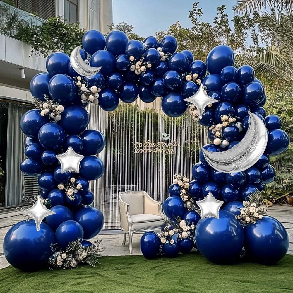 Navy Blue Balloon Garland Arch Kit Double Stuffed Royal Blue Star Moon Balloons for Birthday Baby Shower Over the Moon Prince Graduation Wedding Space Astronaut Galaxy Party Decorations