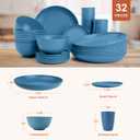 Dinnerware Sets for 8, Wheat Straw Bowls and Plates Set, Microwave and Dishwasher Safe Dish Sets 32 PCS, Unbreakable & Lightweight Camping Plates Cups and Bowls Set for Kitchen - Blue
