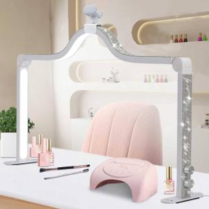 Half Moon Light for Nail Desk, 34.5In Foldable Square Nail Tech Lamp, 3000-6000K Dimmable Half Moon Nail Light for Manicure, Lash Eyelash Extension, Tattoo, Eyebrows, Crafts (White, A)