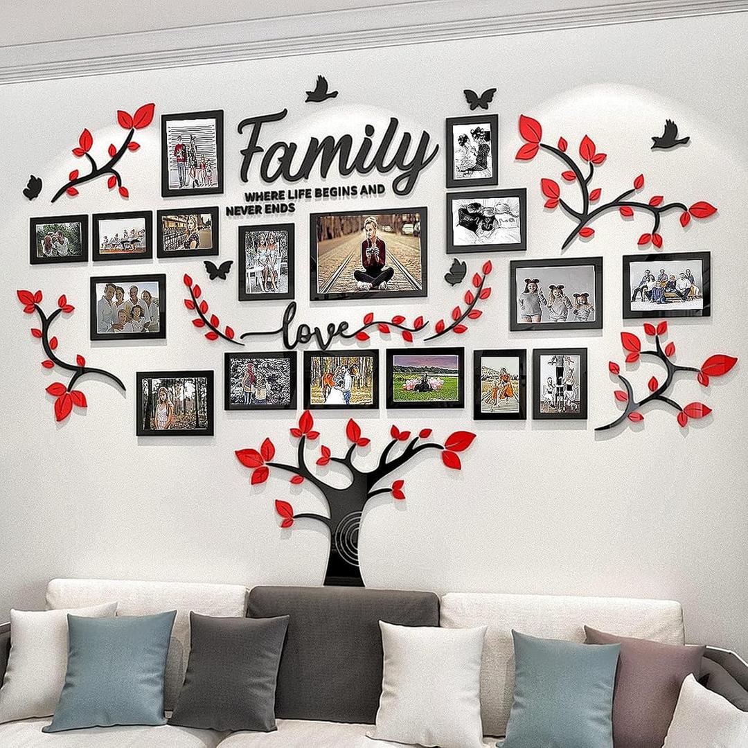 Family Tree Wall Decor - Picture Frames Collage 4x6 5x7 8x10 11x14 3D DIY-Acrylic Photo Frame for Living Room Red 57 * 81in (Large)