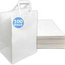 Reli. 100 Pack | 10"x6.75"x12" | Large White Paper Bags w/Handles | Ideal for To Go/Take Out/Restaurant Bags with Handles, Shopping, Retail, Gifts | 25% larger than 10"x5"x13"