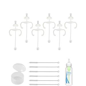 joyfeed 6Pack Straw Cup Conversion Kit for Dr Browns Narrow and Narrow Glass Baby Bottles, Weighted Straw Replacement Kit with Soft Straw Top and Handle,6m+