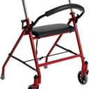 Drive Medical 1239RD Foldable Rollator Walker with Seat, Red, 1 Count (Pack of 1)