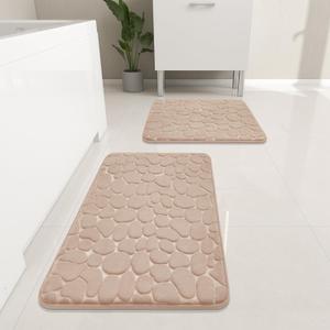 YIHOUSE Bathroom Rugs Mat Set 2 Piece Khaki, Memory Foam Bath Mats Sets, Non Slip Water Absorbent Washable Bath Rugs for Sink, Toilet and Floor