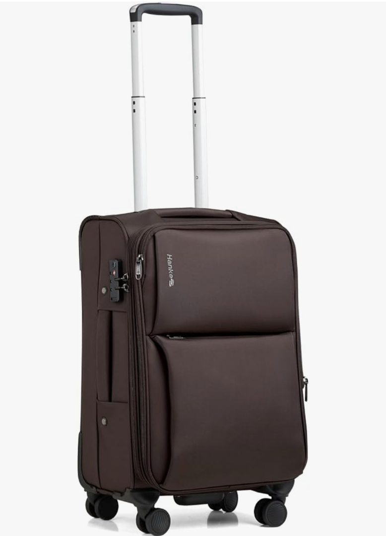 Hanke Softside Expandable 20 Inch Carry On Luggage with Wheels Airline Approved, TSA Luggage Lightweight Rolling Suitcases for Travel Carry On Bag(Coffee)