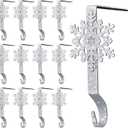 Gisafai Set of 12 Glitter Christmas Mantle Stocking Holders Snowflake Christmas Stocking Hangers Weighted Shiny Metal Fireplace Mantel Non-Slip Hooks for Xmas Party Decoration (Silver)